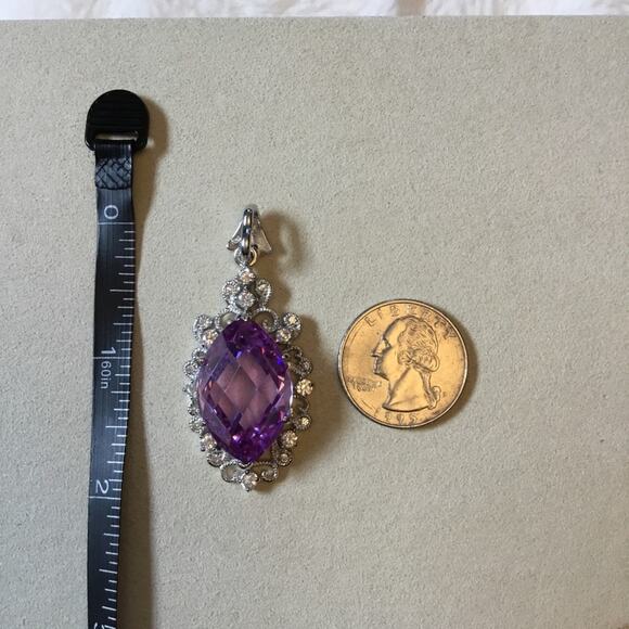 Sterling Silver Purple Crystal Statement Pendant - Picture 7 of 12